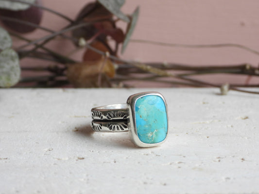Bohemian Style Turquoise Ring | Size O | Handmade in Cornwall