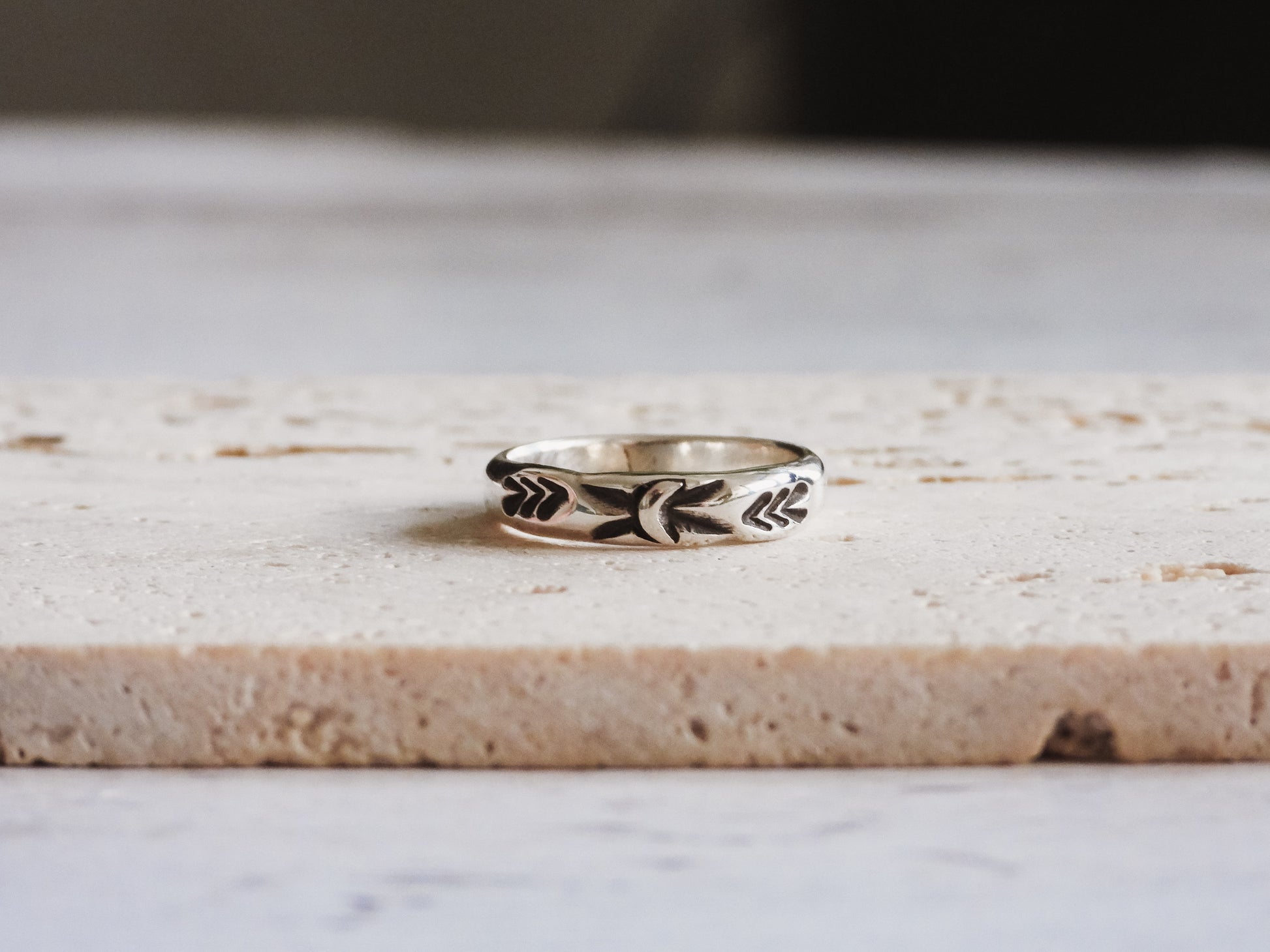 bohemian custom made silver moon ring