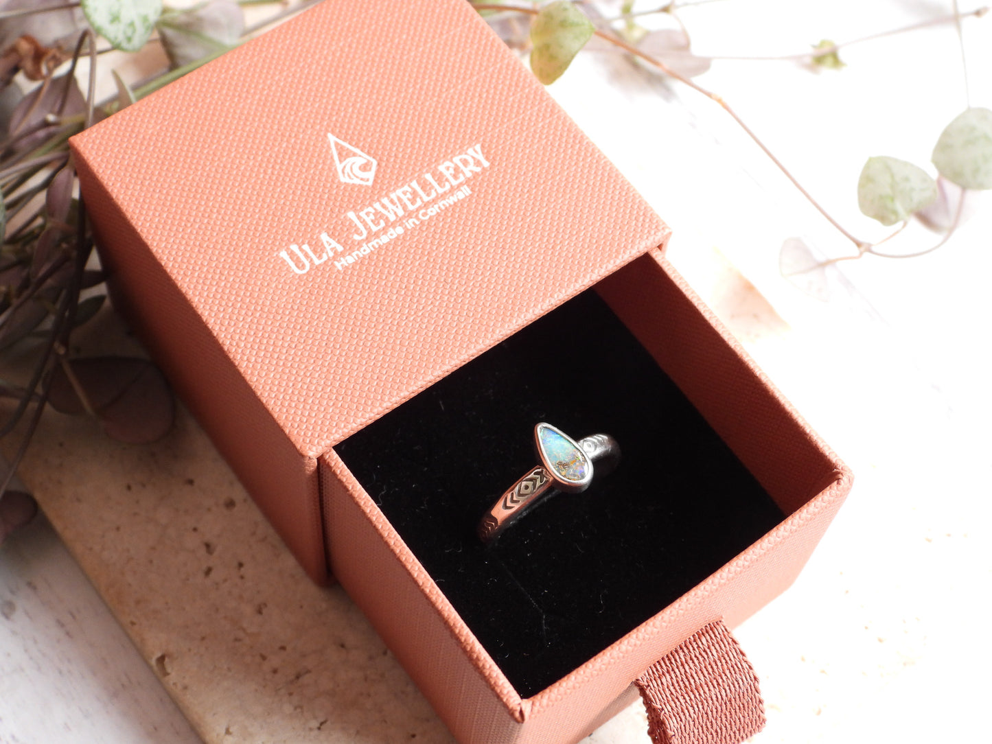 Australian Boulder Opal Ring | Handmade with Recycled Sterling Silver | Size N