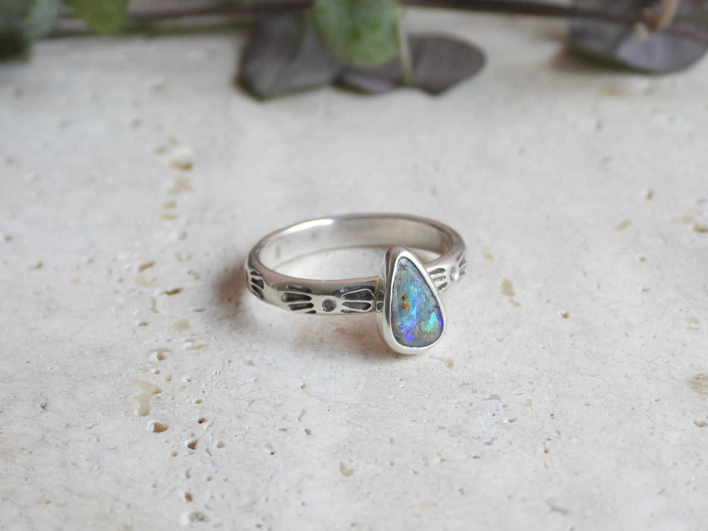 Australian Boulder Opal Ring | Handmade with Recycled Sterling Silver | Size L/M
