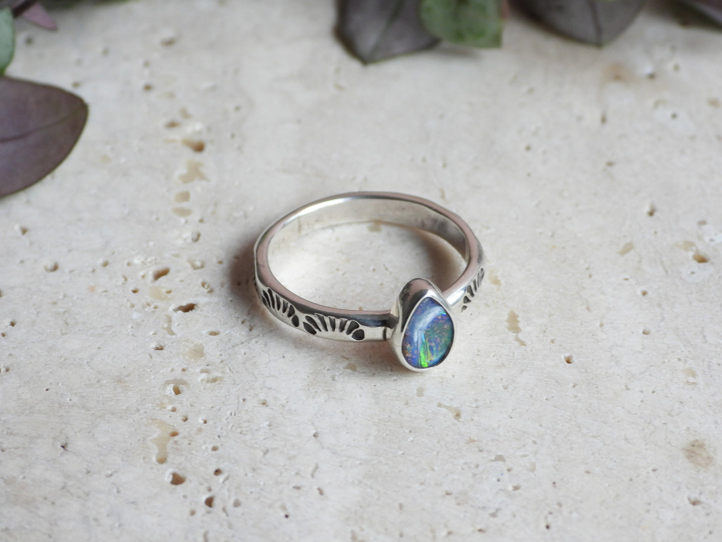 handmade unique boulder opal stacking ring in sterling silver 925