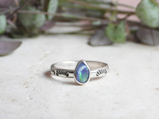 blue Australian boulder opal stacking ring handmade with boho style
