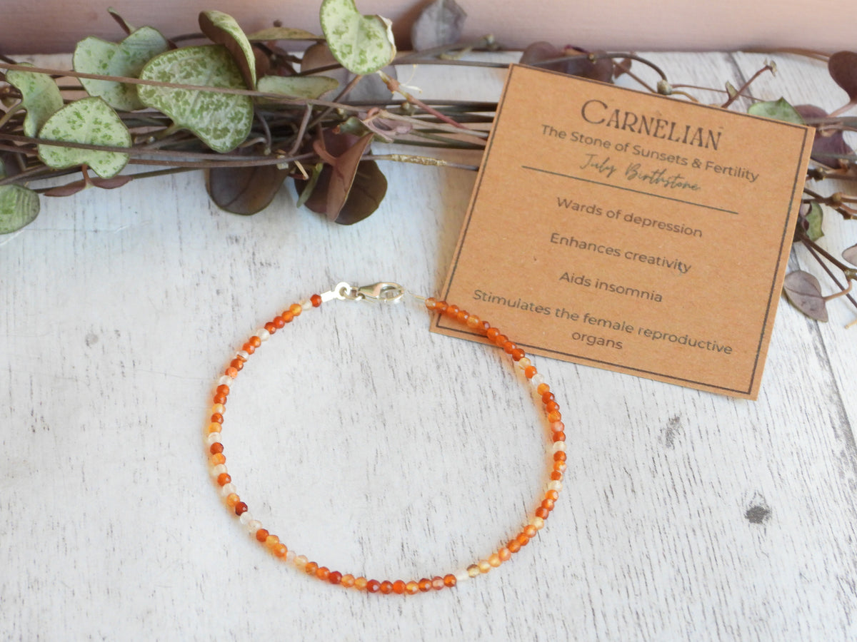 Dainty Carnelian Gemstone Bracelet | Sterling Silver | Handmade