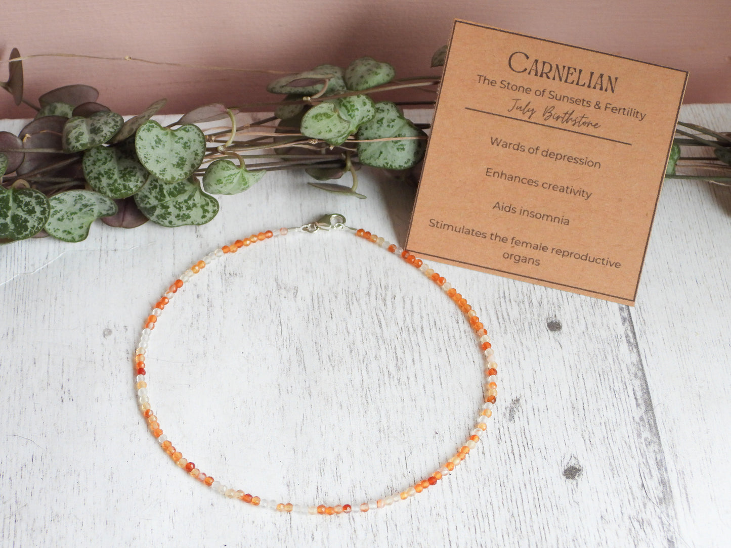 Dainty Carnelian "Fertility" Gemstone Anklet | July Birthstone | Faceted Beads