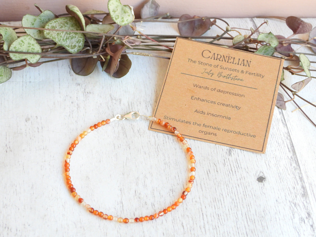 Dainty Carnelian Gemstone Bracelet | Sterling Silver | Handmade