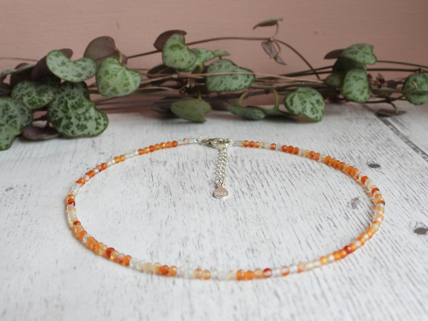 Dainty Carnelian "Fertility" Gemstone Anklet | July Birthstone | Faceted Beads