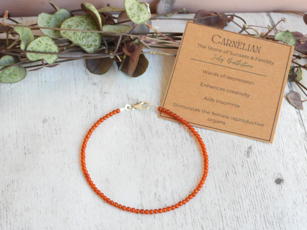 Dainty Carnelian Gemstone Bracelet | Sterling Silver | Handmade