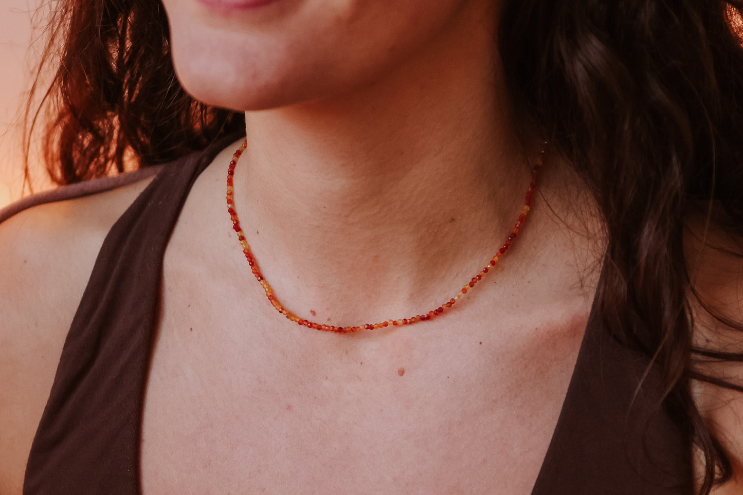 Dainty Carnelian "Fertility" Gemstone Necklace | Faceted Beads