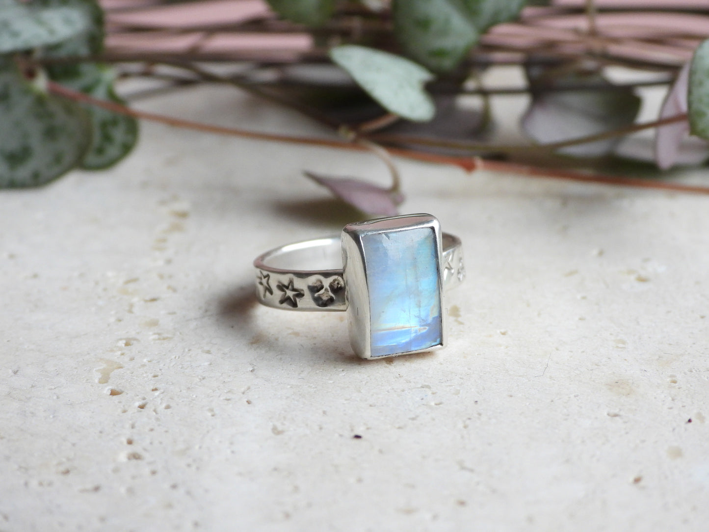 Celestial Rainbow Moonstone "Steren" Ring | Size O 1/2 | Recycled Silver 925