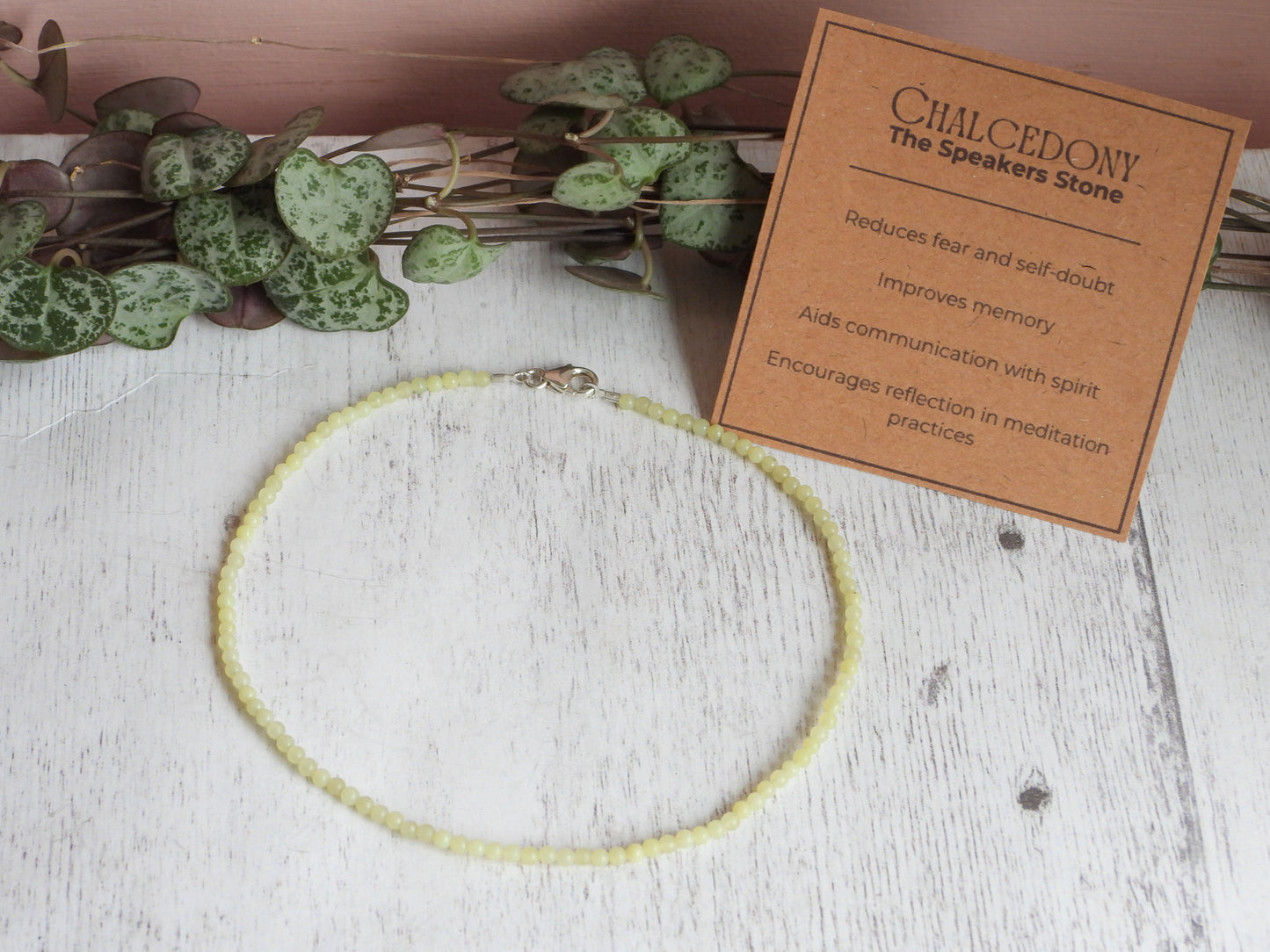 Dainty Chalcedony "Speaker's Stone" Gemstone Anklet | Round Beads