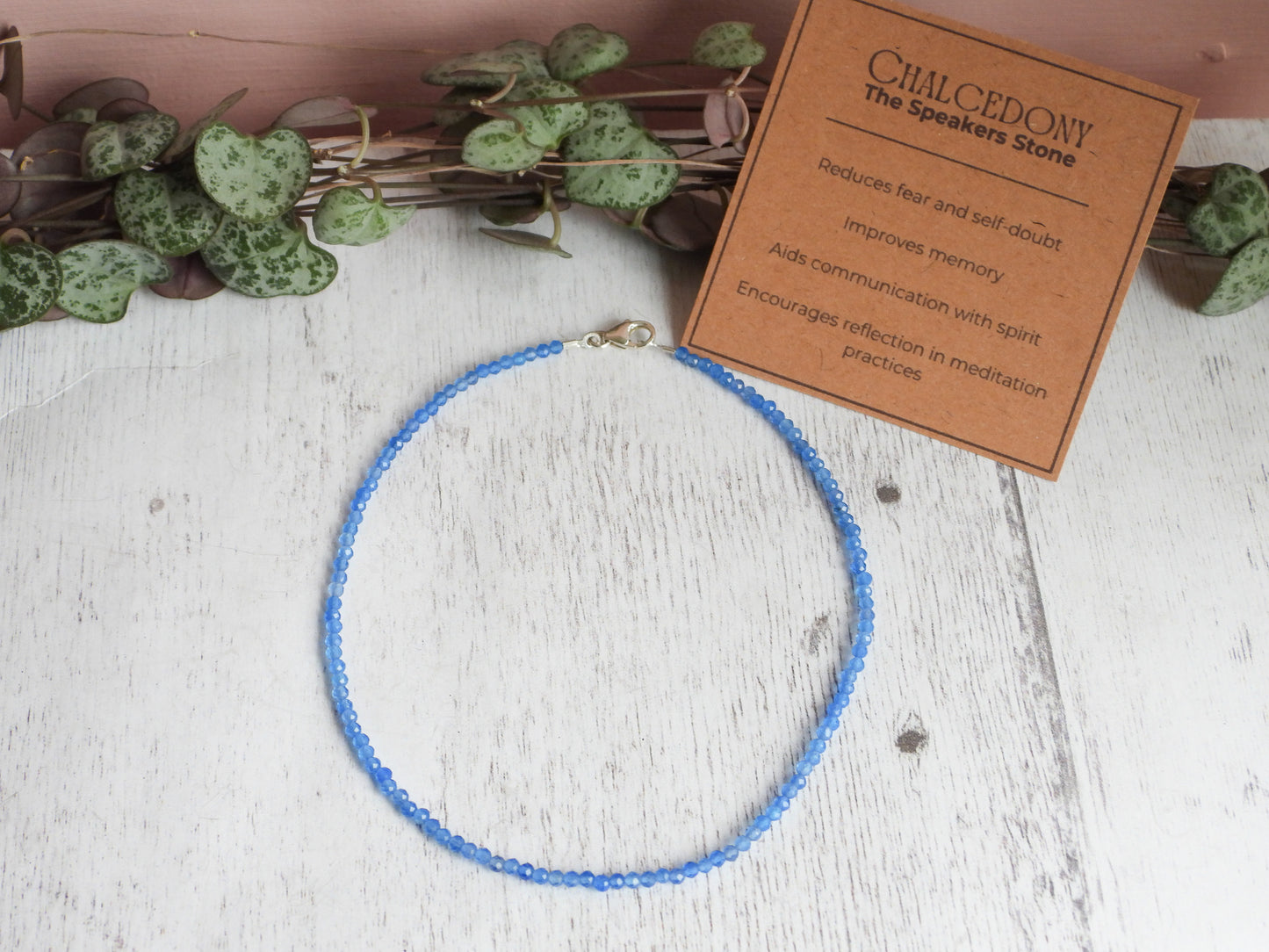 Dainty Chalcedony "Speakers Stone" Gemstone Anklet | Faceted Beads
