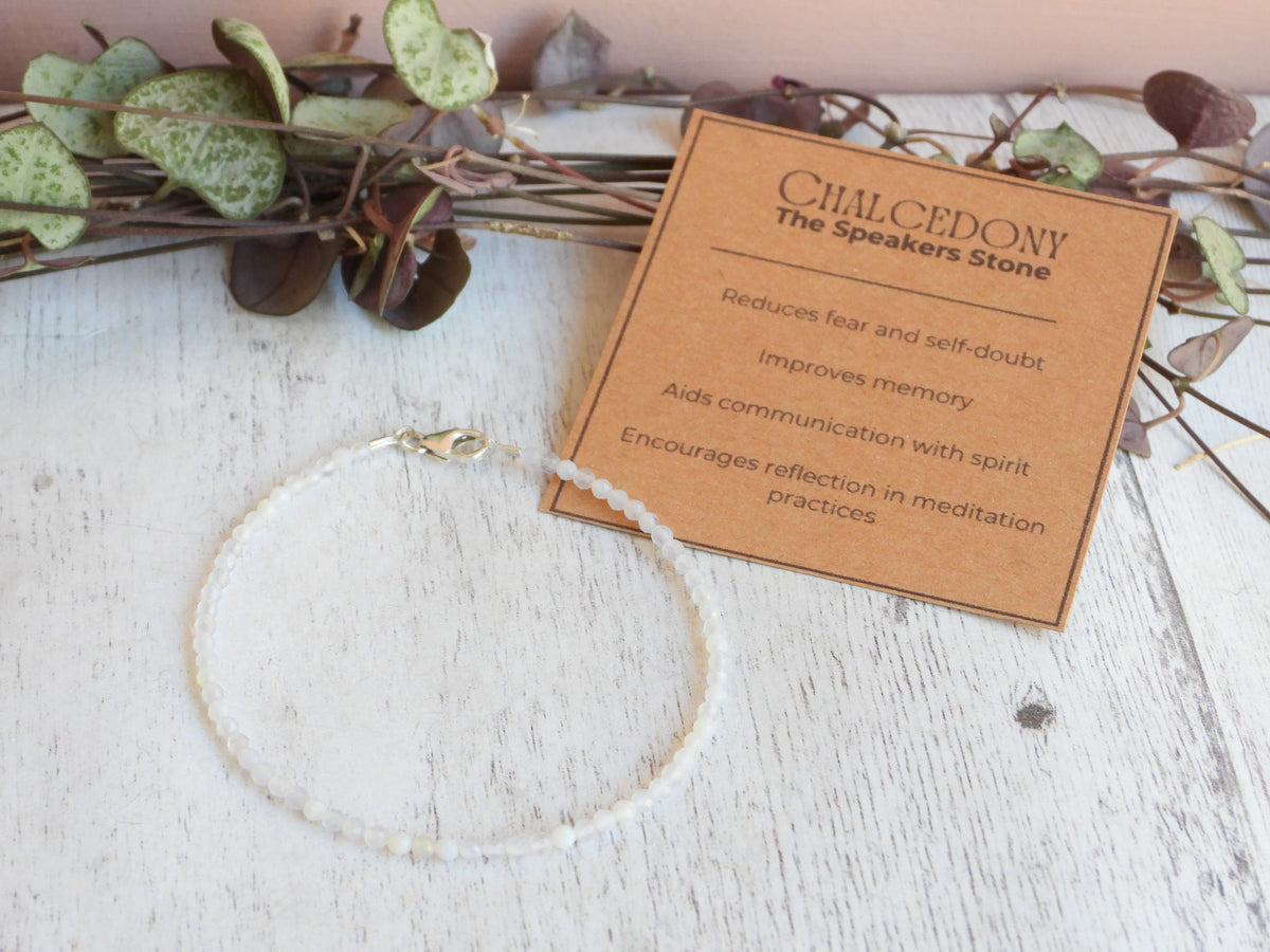 Dainty Chalcedony Gemstone Bracelet | Sterling Silver | Handmade