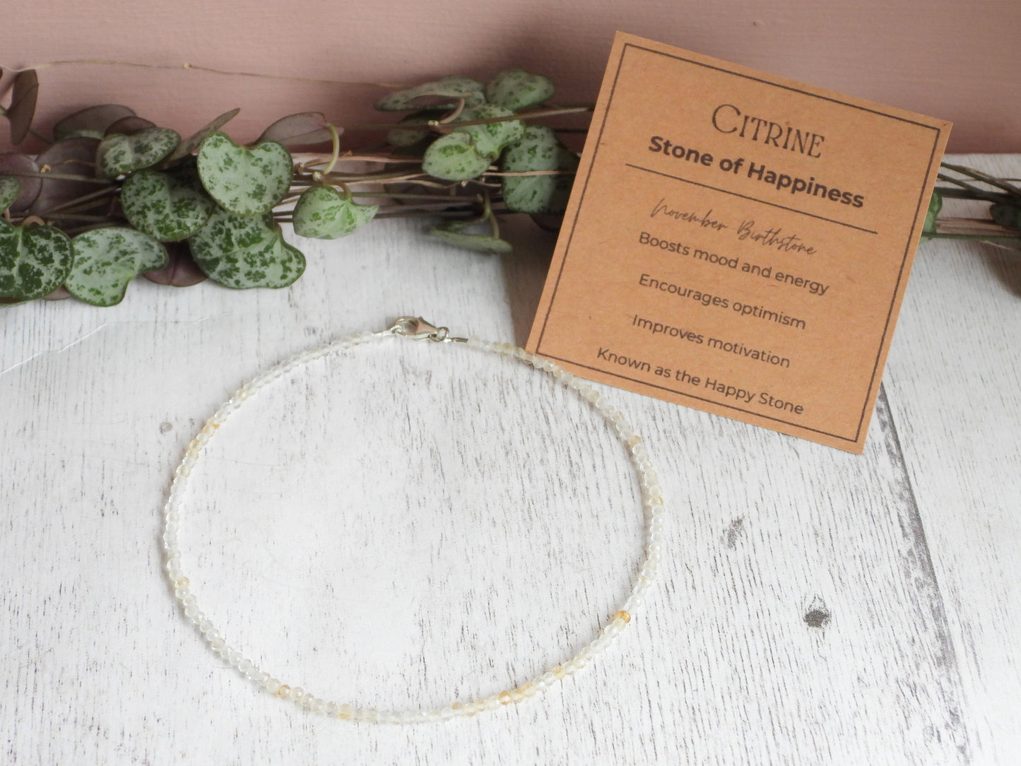 Dainty Citrine "Happiness" Gemstone Anklet | November Birthstone | Faceted Beads