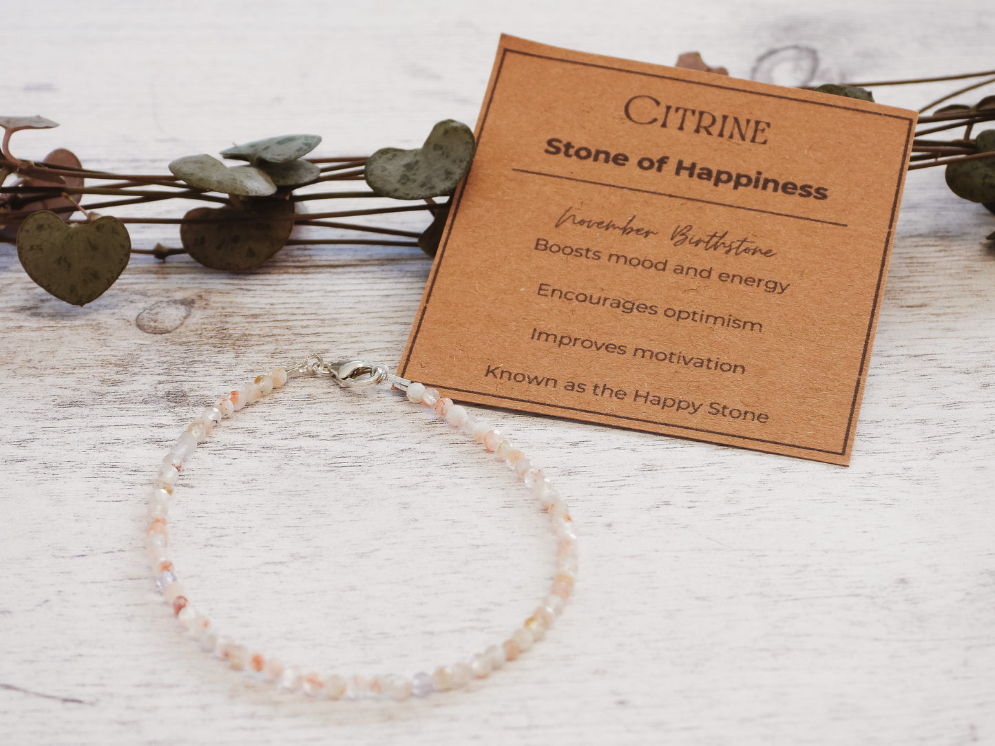 Dainty Citrine "Happiness" Gemstone Bracelet | November Birthstone |  Faceted Beads