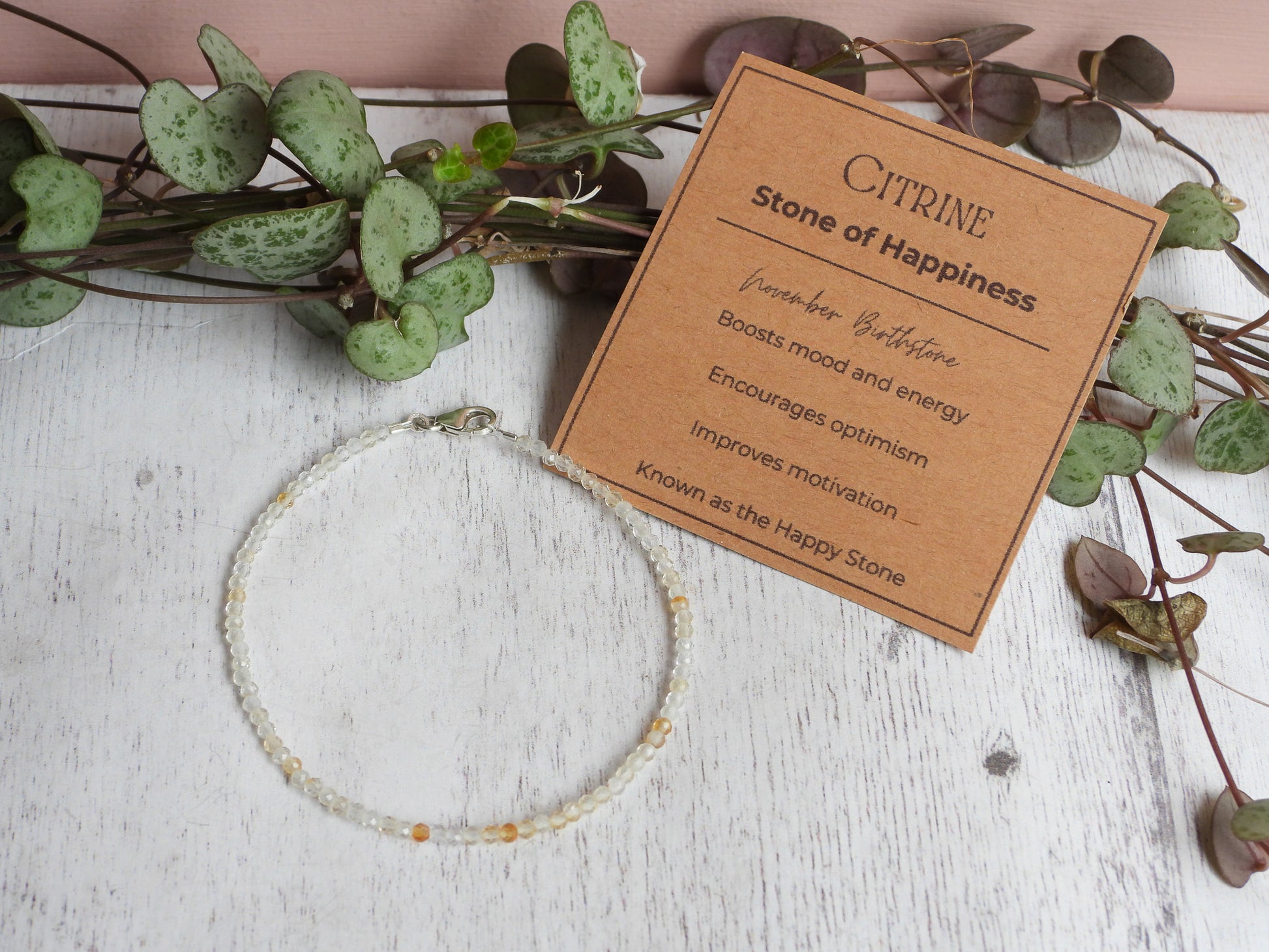 dainty citrine crystal healing boho style stacking bracelet