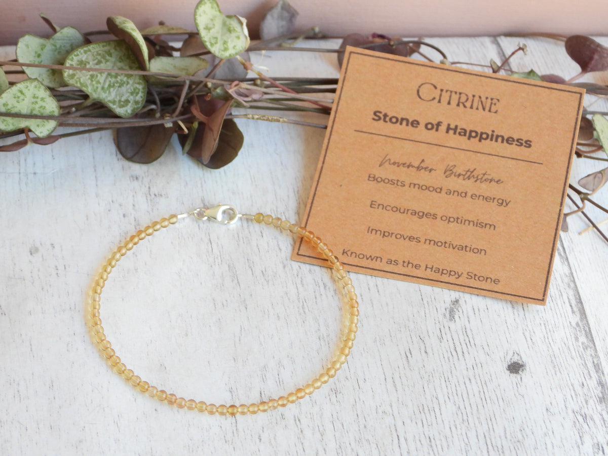 Dainty Citrine Gemstone Bracelet | Sterling Silver | Handmade