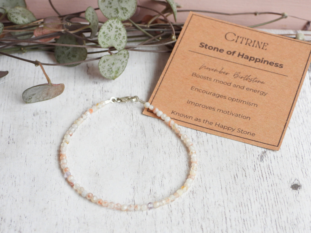 Dainty Citrine Gemstone Bracelet | Sterling Silver | Handmade
