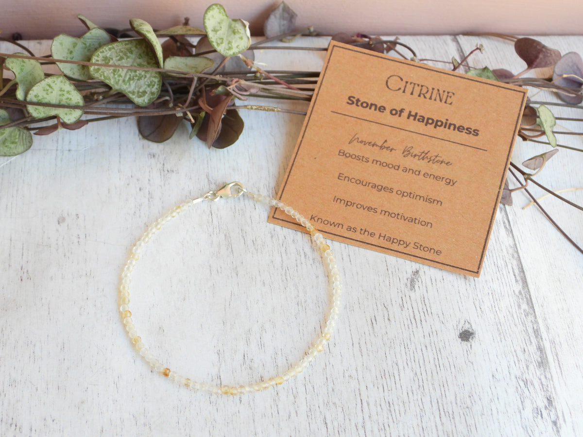 Dainty Citrine Gemstone Bracelet | Sterling Silver | Handmade