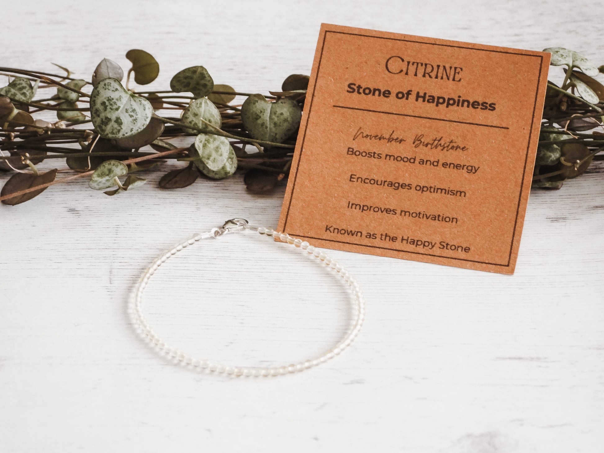 citrine crystal healing beaded bracelet with card