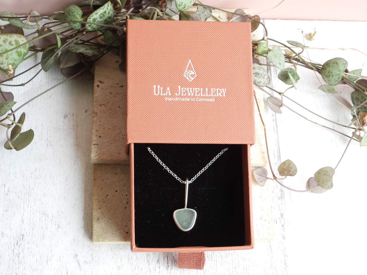 Dainty Cornish Sea Foam Green Sea Glass Necklace | Handmade Sterling Silver 925 | Perranporth Beach