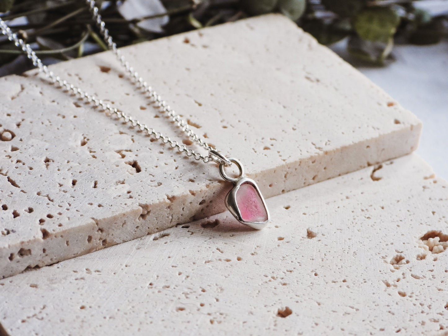 Super Dainty Pink Cornish Seaglass Charm Necklace | Gylly Beach, Falmouth