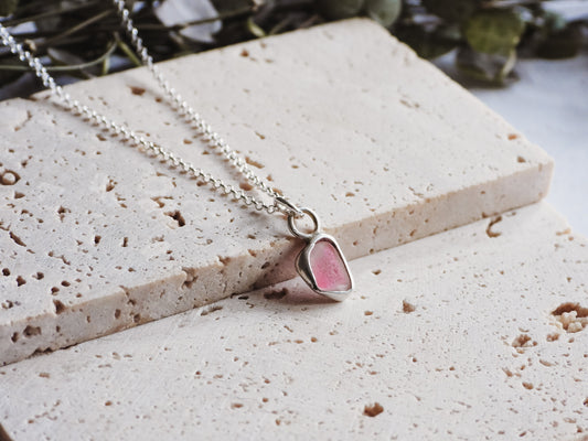 Super Dainty Pink Cornish Seaglass Charm Necklace | Gylly Beach, Falmouth