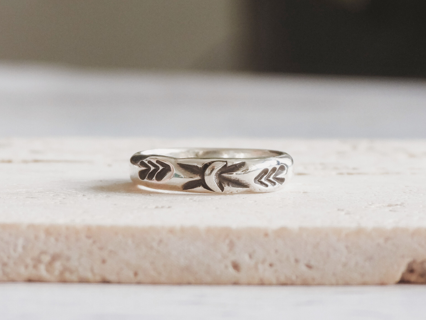Boho Style Crescent Moon Stacking Ring | Recycled Sterling Silver