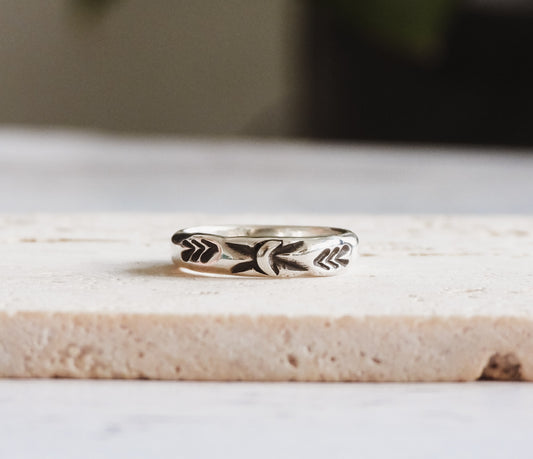 crescent moon boho style sterling silver ring