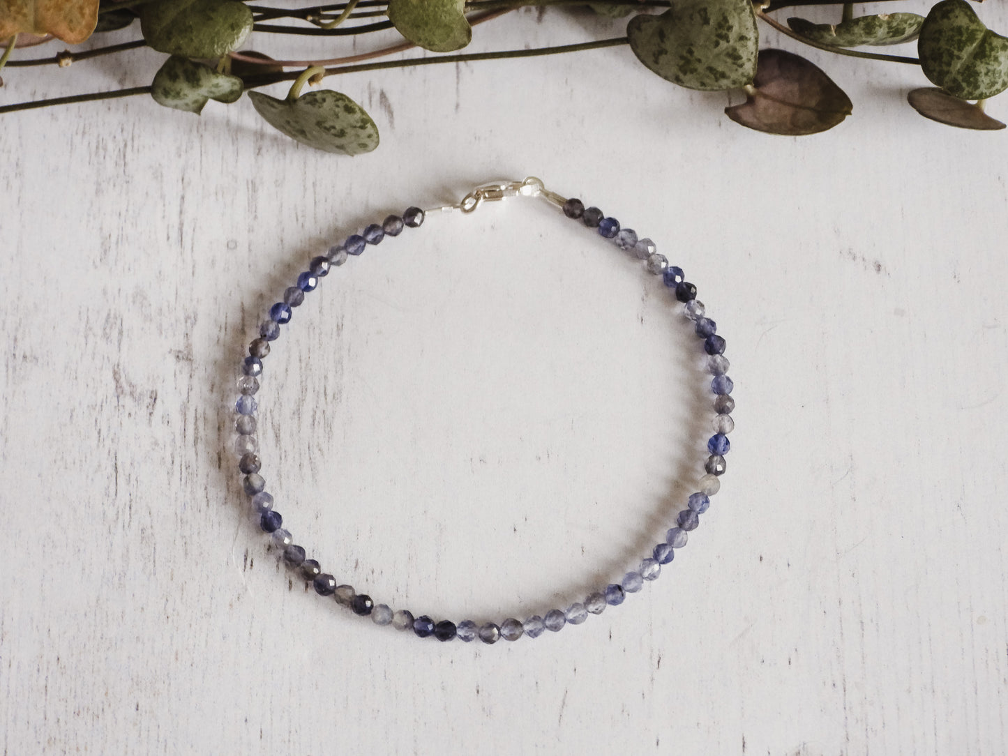 iolite 2mm purple gemstone bracelet with sterling silver clasp