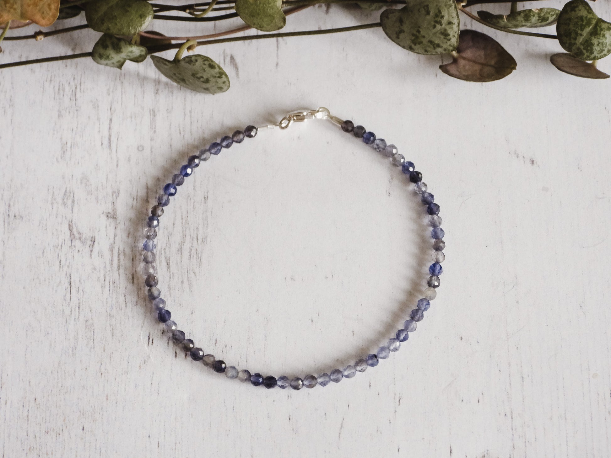 iolite 2mm purple gemstone bracelet with sterling silver clasp
