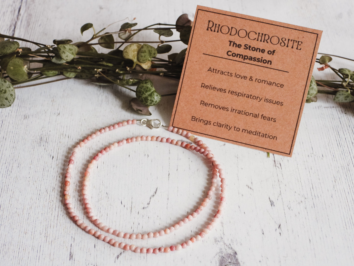 Dainty Rhodochrosite "Compassion" Gemstone Necklace | Round Beads