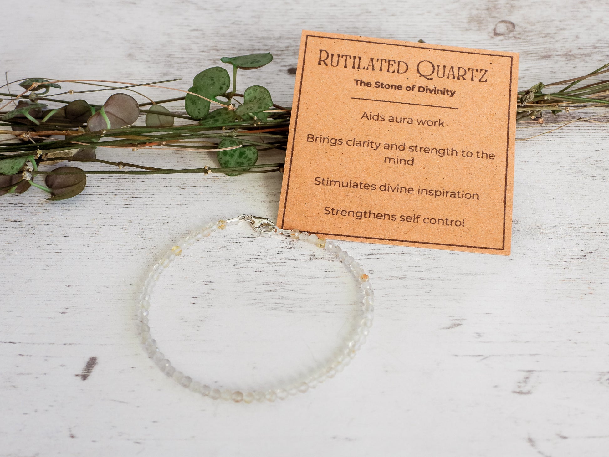 minimalist crystal healing stacking bracelet with 2mm golden rutilated quartz beads