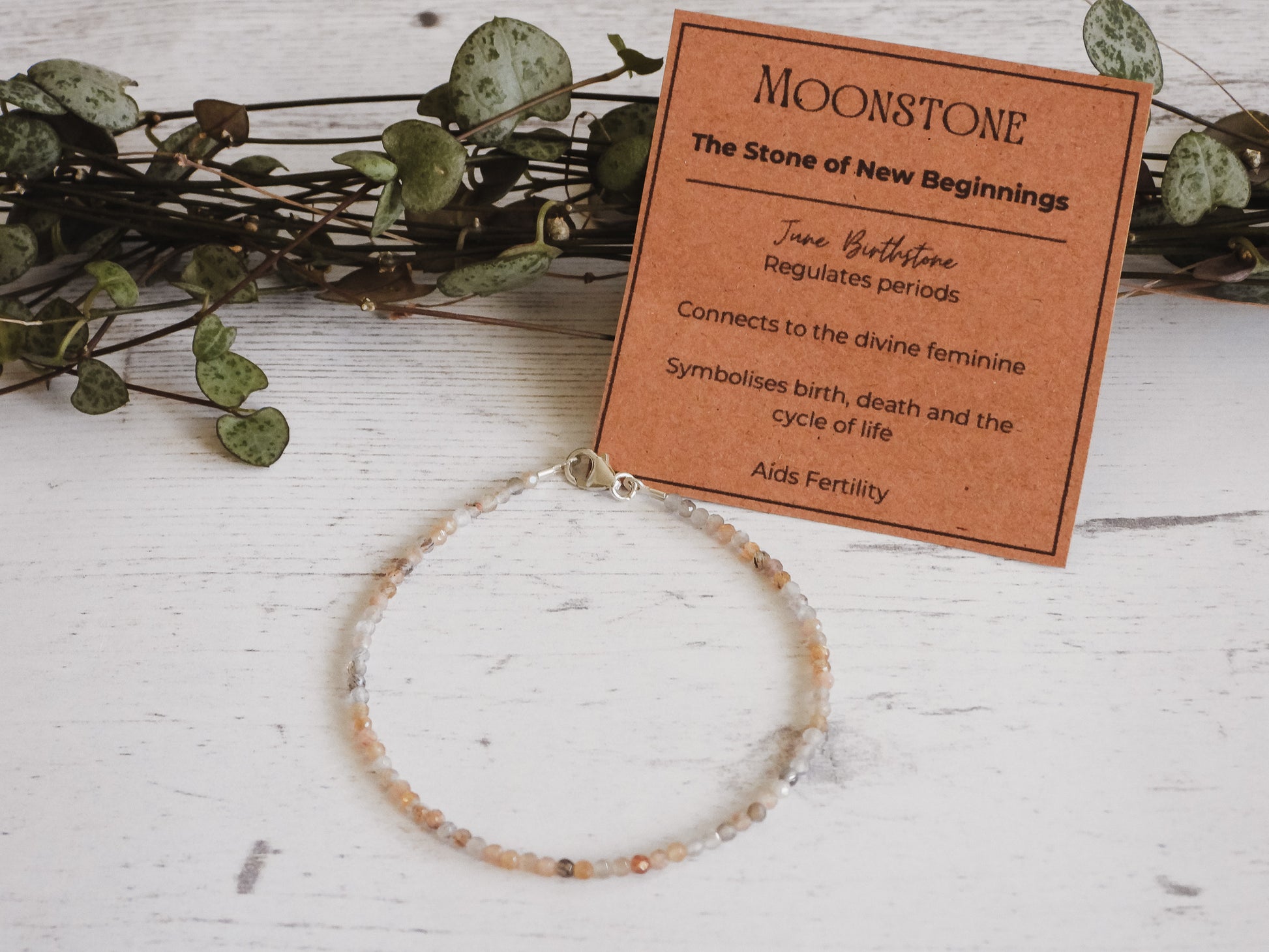 dainty 2mm moonstone beaded bracelet