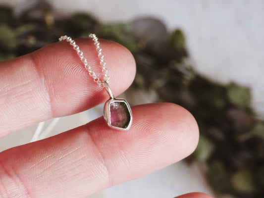 Super Dainty Watermelon Tourmaline Charm Necklace | October Birthstone