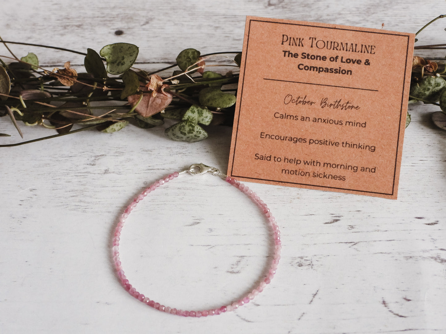 pink tourmaline crystal healing gemstone bracelet with October birthstone