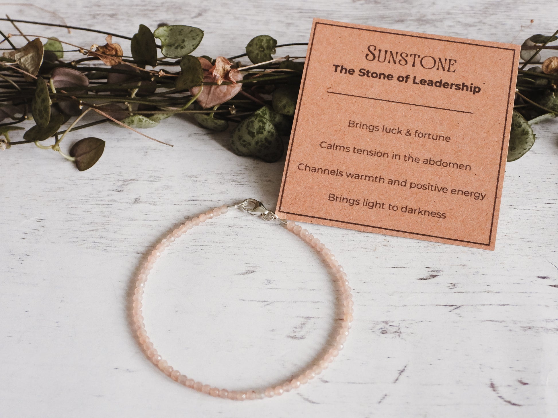 sunstone crystal healing minimalist 2mm gemstone bracelet