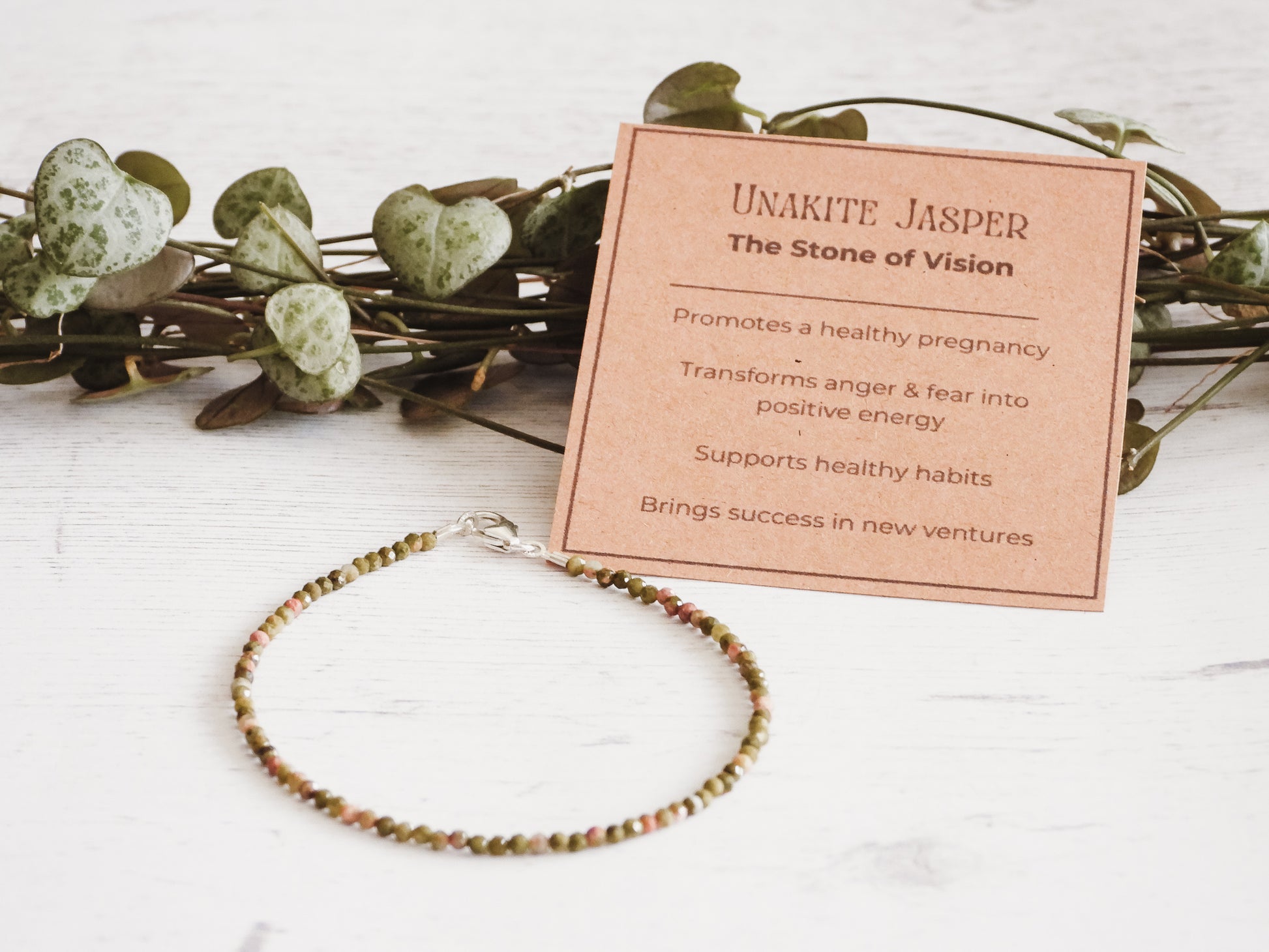 unakite jasper crystal healing beaded bracelet in minimalist style