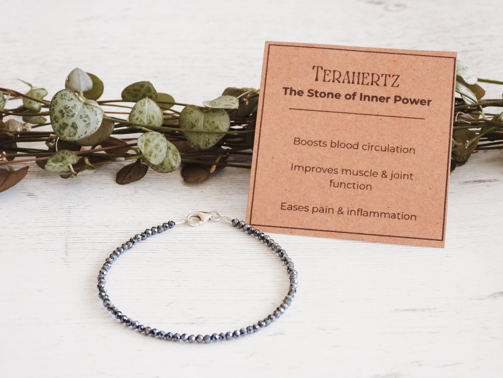 terahertz gemstone beaded bracelet with healing properties card