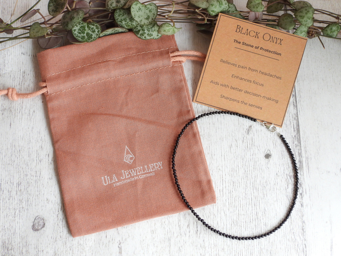 Dainty Black Onyx "Protection" Gemstone Anklet | Round Beads