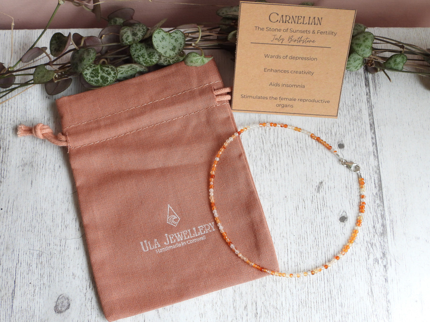 Dainty Carnelian "Fertility" Gemstone Anklet | July Birthstone | Faceted Beads