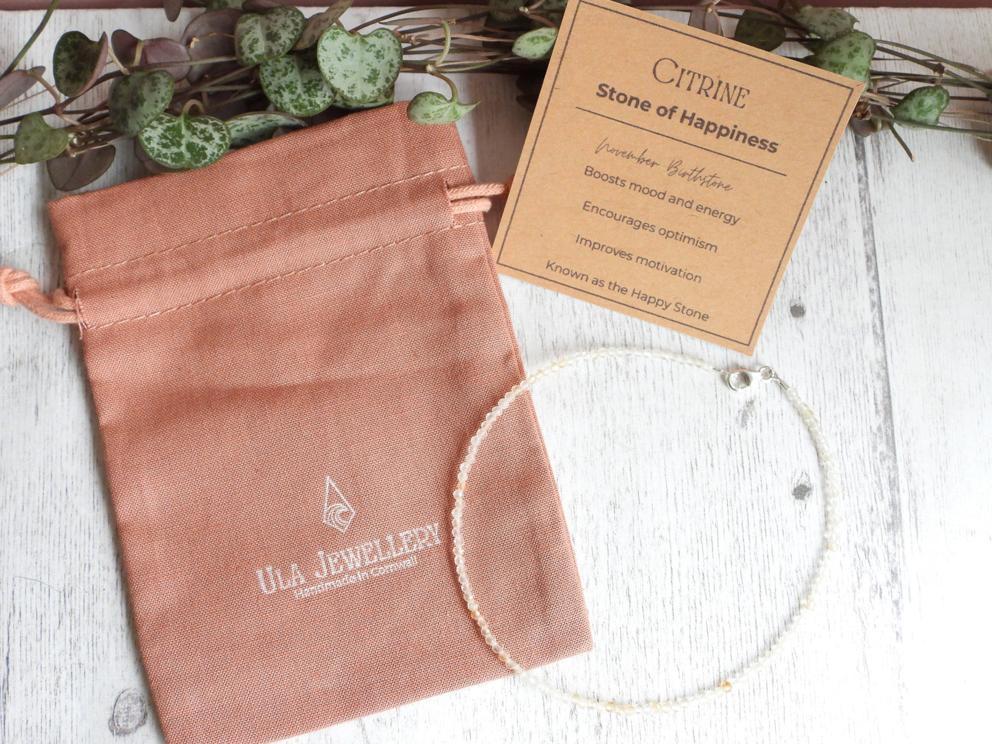 Dainty Citrine "Happiness" Gemstone Anklet | November Birthstone | Faceted Beads