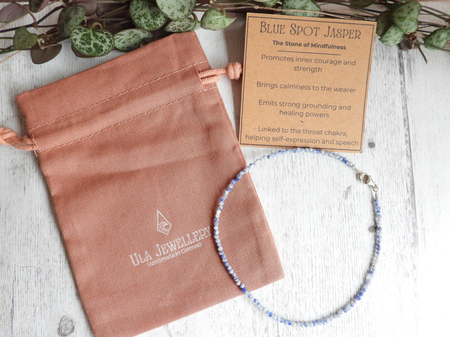 Dainty Blue Spot Jasper "Mindfulness" Gemstone Anklet | Faceted Beads