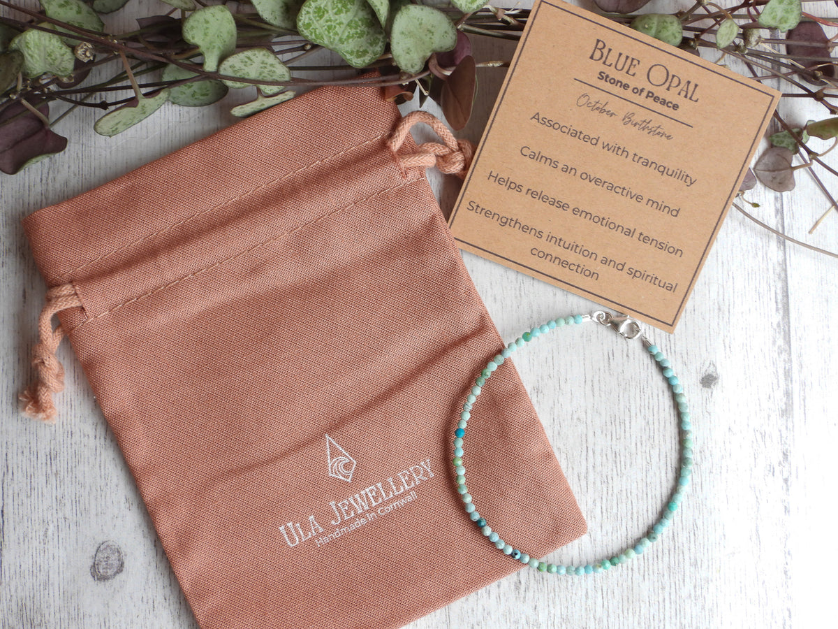 Dainty Blue Opal Gemstone Bracelet | Sterling Silver | Handmade
