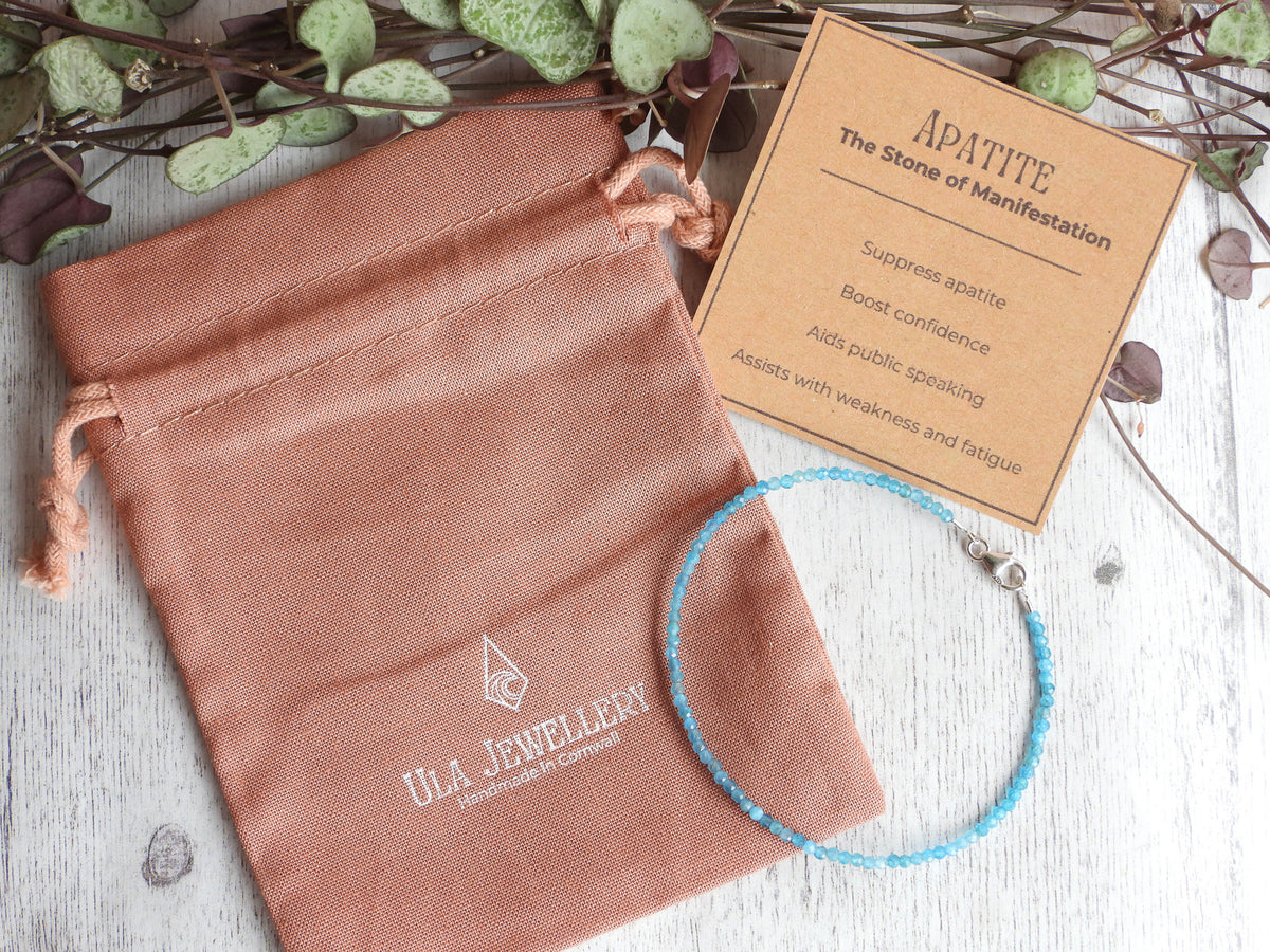 Dainty Gemstone Neon Apatite Bracelet | Sterling Silver | Handmade