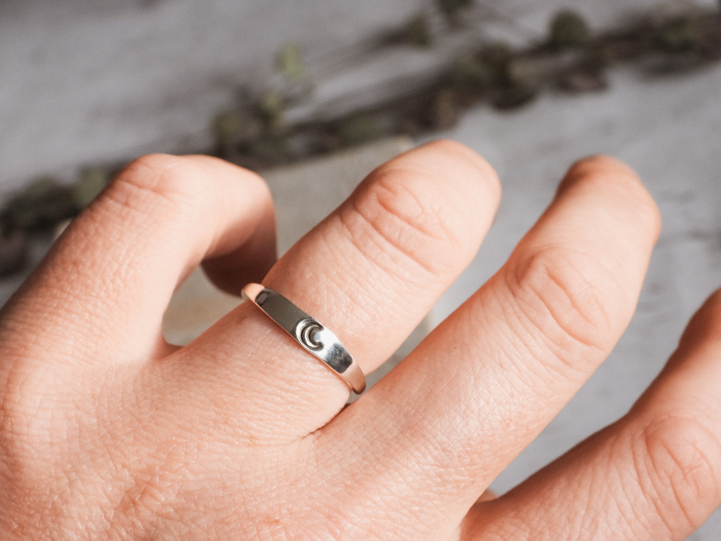 Dainty Crescent Moon Stacking Ring | Recycled Sterling Silver