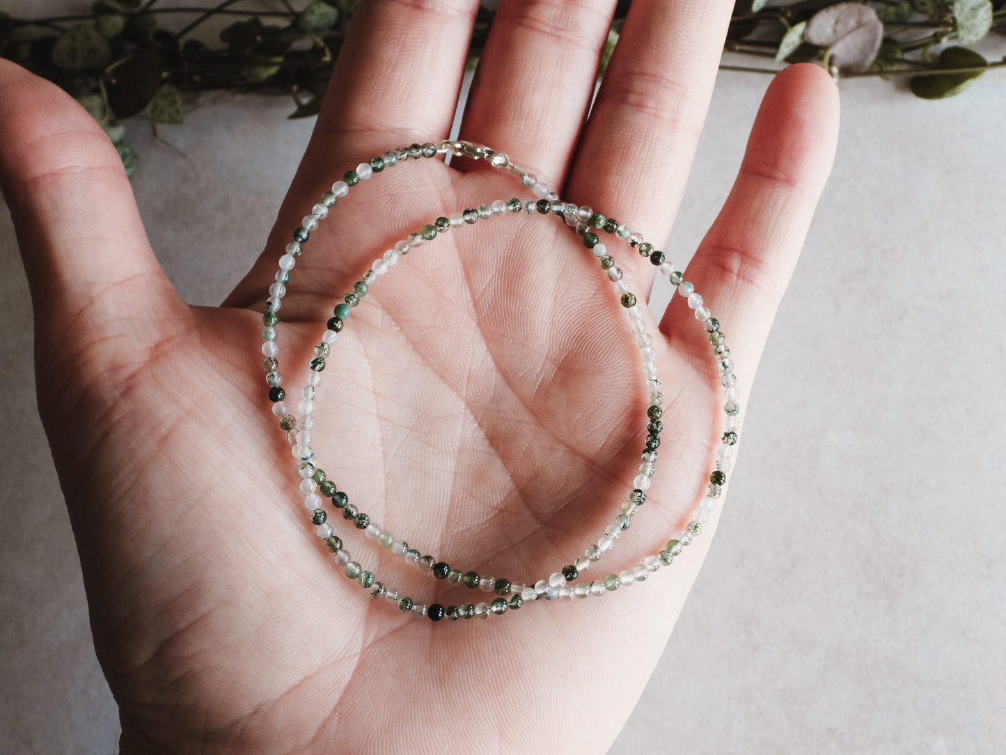 Dainty Moss Agate "Gardeners Stone" Gemstone Necklace | Round Beads