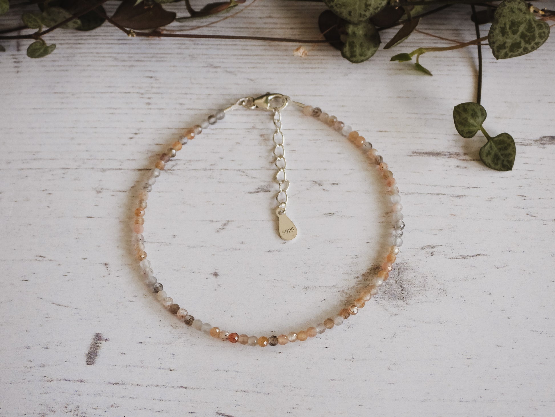 dainty adjustable moonstone beaded bracelet