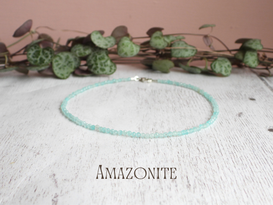 Dainty Amazonite "Hope" Gemstone Beaded Anklet | Faceted Beads
