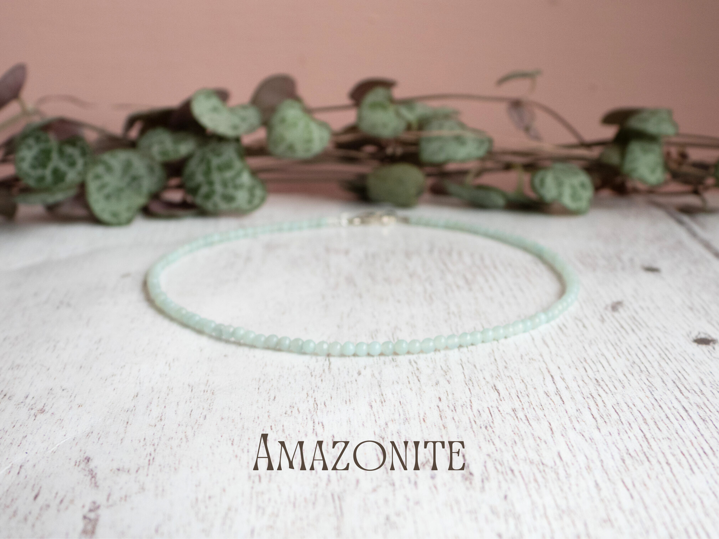 Dainty Amazonite "Hope" Gemstone Beaded Anklet | Round Beads
