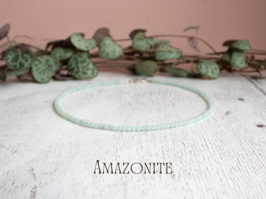 Dainty Amazonite "Hope" Gemstone Beaded Anklet | Round Beads